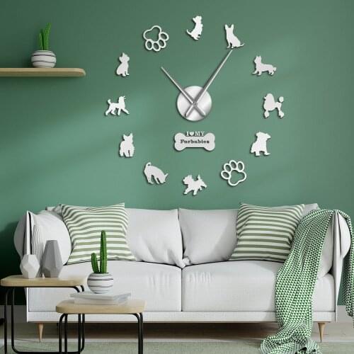 English Toy Terrier Poodles Yorkshire Terriers Mixed Dog Breeds Wall Art Home Decor DIY Giant Wall Clock Dog Pets Hanging Watch
