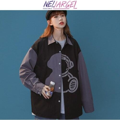 NELLARGEL Women Vintage Patchwork Harajuku Y2k Shirts 2021 Female Button Up Streetwear Kawaii Shirts Girl Korean Fashion Shirts