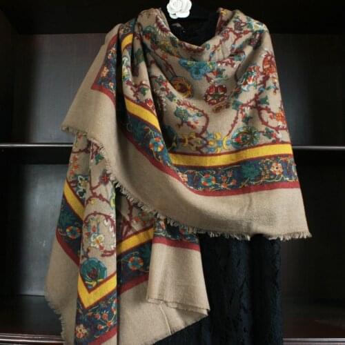 Extra Large Blanket Scarves Shawl Floarl Print 100% Wool Scarf Wraps for Women Winter Warm Scarfs Medium Thick 180*130cm