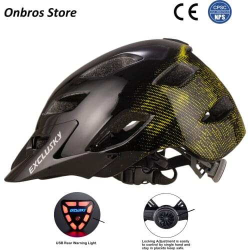 Exclusky Bicycle Helmet LED Light Rechargeable Cycling Helmets Mountain Road Bike Caps Sport Safe Hat For Man
