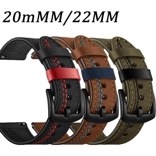 Watch Band 22mm Genuine Leather Strap For Huawei Watch GT/GT2 20mm 22mm Watch Strap Replacements For Samsung Watch Mens Strap