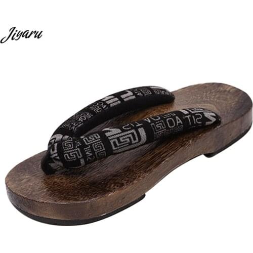 Summer Man Flip Flops Japanese Geta Clogs Wooden Slippers Male Sandals Round Toe Mens Printing Cosplay Costume Flip-flops Shoes