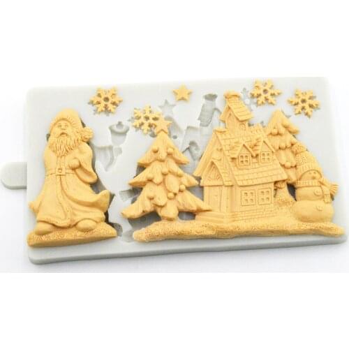 Santa Claus House Snowflake Fondant Cake Silicone Mold Christmas Tree Chocolate Baking DIY Cake Tool
