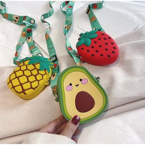 2020 Silicone Fruit Avocad Girl Coin Purse Handbag Children Wallet Small Coin Box Bag Kid Money Bag Baby Shoulder Bag Purse