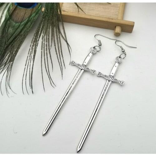 Medieval Worship Sword Earring Witch or Pagan Alternative Gothic Silver Plated Classic Female Fashion Gift Jewelry