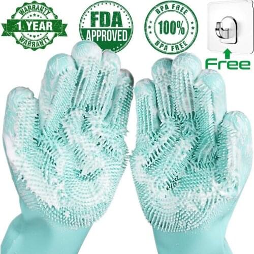 Magic Silicone Gloves Dishwashing Glove Scrubber for Washing Dish, Kitchen, Bath