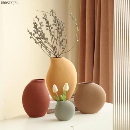 WDDSXXJSL European Creative Frosted Color glaze Ceramic Crafts Vase Decoration Home Living Room Flower Arrangement Vase Decor