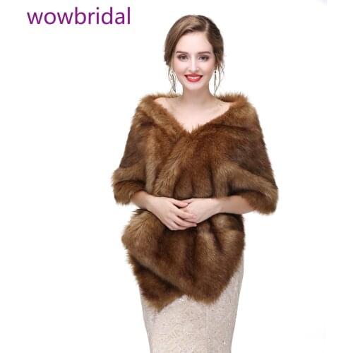 WOWBRIDAL Warm Faux Fur Winter Bridal Cape Wedding Cloaks Party Wraps Jacket Wrap Boleros De Encaje Boleros De Mujer