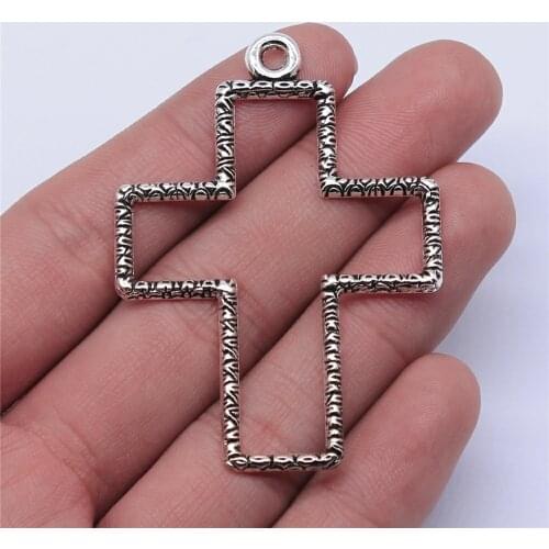 WYSIWYG 4pcs 58x41mm Antique Silver Color Big Hollow Cross Charms Pendant For Jewelry Making DIY Jewelry Findings