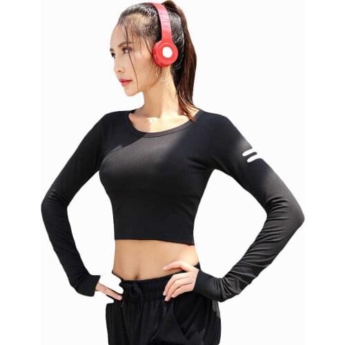 Women Fitness Tops With Bra Workout Training Exercise Gym T Shirts Sport Sweatshirt T-shirt Yoga Running Long Sleeve Tees CX003