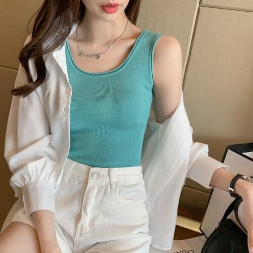2021summer Sexy O collar Solid Color Camisole Tops sleeveless Korean woman tops