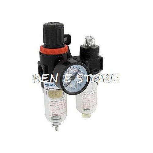 1/4" PT Pneumatic Air Source Treatment Strainer Pressure Gauge Combination AFC-2