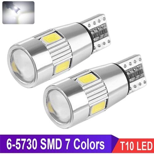 100x Car light T10 LED W5W Luces LEDs Para Auto Interior Dome lights 168 6 5630 LED Side Parking marker lamp Lens 12V