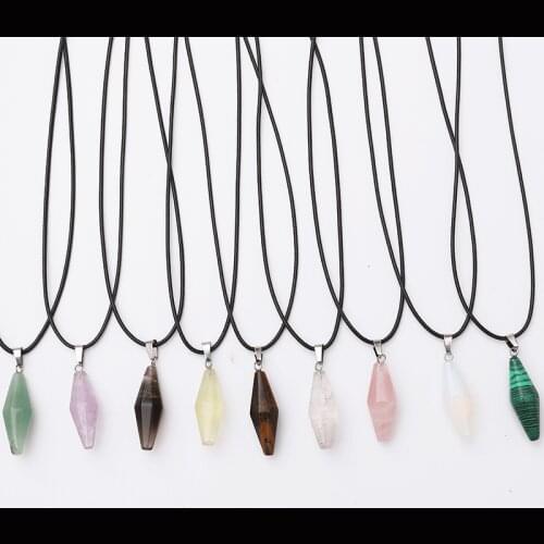 2Pcs/pack Hot Selling Natural Semi-precious Stone Pendant Rose Quartz Amethyst Cone Shape Sweater Chain Pendant Creative Jewelry
