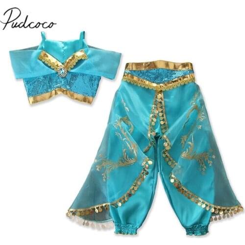 2019 Baby Summer Clothing Halloween Princess Gown Kids Girls Clothes Sets Costume Crops Tops +Chiffon Pants Party Outfits 3-8Y