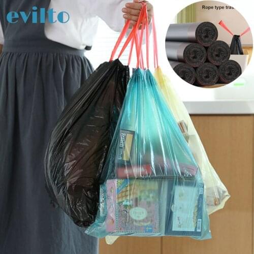 5Roll Trash Bags Portable Kitchen Garbage Bags Drawstring Closure Thickened Disposable Plastic Bag Waste Bin Rubbish Bags