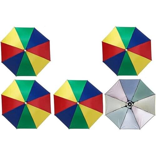 5Pcs Umbrella Hat,Foldable Parasol Hat,Colorful Head Umbrella for Decoration Costume Golf Cycling Fishing Gardening