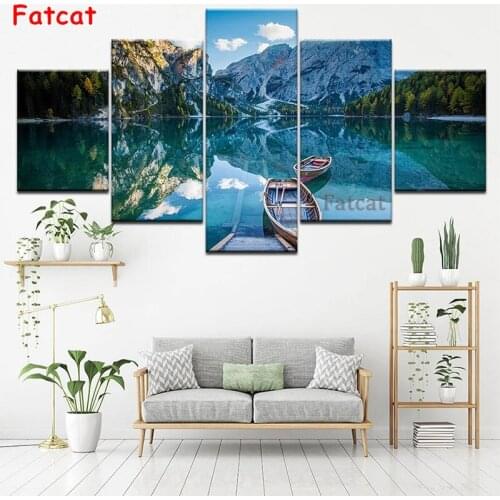 Full Diamond Painting Natural scenery, green mountains and green waters, boats Mosaic Diamond Embroidery Sale Decor 5pcs PP168