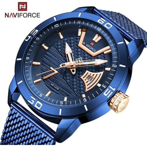 NAVIFORCE Mens Watches Casual Fashion Stainless Steel Strap Creative Waterproof Date Display Luminous Clock Male Luxury Watches