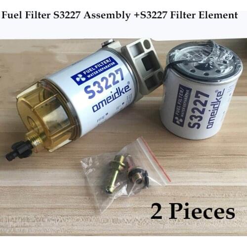 2Pcs Fuel Filter S3227 Assembly and S3227 Filter Element Diesel Fuel Water Separator Marine Engine Boat Outboard 10 Micron