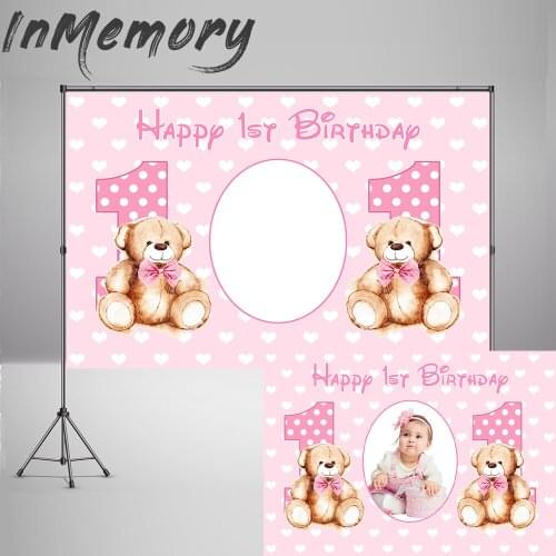 Photography Background Girls Happy 1st Birthday Pink Backdrop Baby Shower Custom Poster Dessert Table Decoration Props Photocall