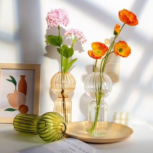 Nordic Home Decoration Glass Vase Color Hydroponic Vase Living Room Desk Decor Transparent Mini Vases for Flower Arrangements
