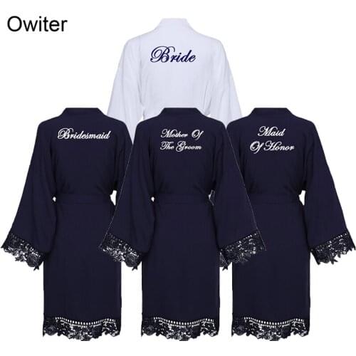 Rayon Cotton Robe Lace Robe Bride Robe Wedding Party Bridesmaid Bride Dressing Gown Bridal Bathrobe White Print