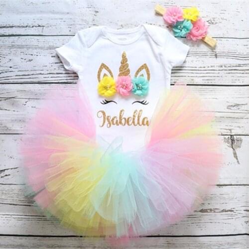Custom unicorn baby girl first birthday outfit Personalised name age any Character Baptism Baby Shower cake smash tutu set