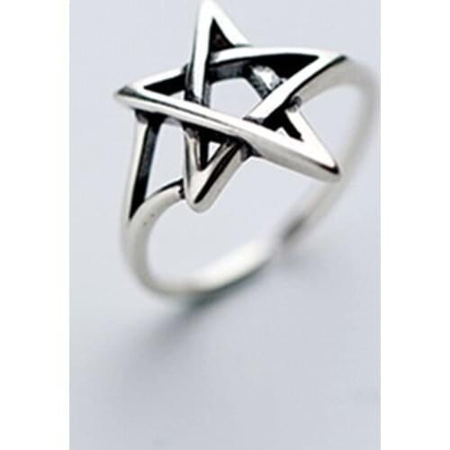 Exaggerated Personality 925 Sterling Silver Pentagram Rings For Women Jewelry Adjustable Antique Opening Finger Ring Anillos