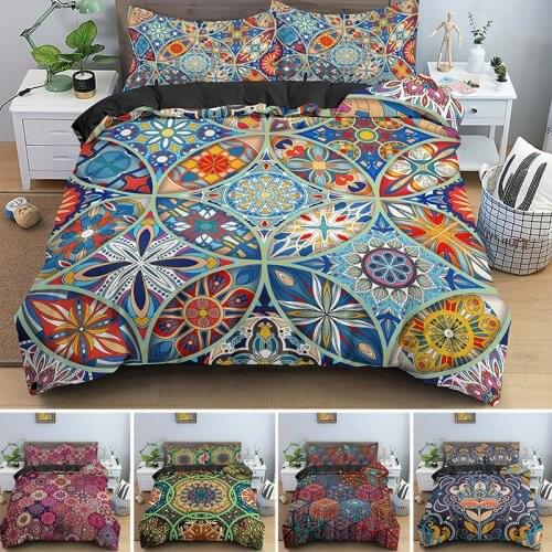 Vintage Bohemian Single King Queen Size Bedding Sets Boho Mandala Quilt Comforter Duvet Cover With Pillowcase Bedclothes