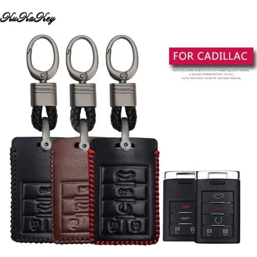 Leather Car Key Case Cover Protection Shell Skin For Cadillac DTS STS Escalade CTS SRX XTS ATS C7 Car Keyring Keychain