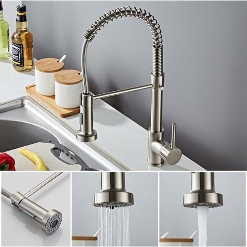 Stainless Steel Countertop Kitchen Faucets Pull-out Sink Water Tap 360 Degree Rotating Hot and Cold Mixer Crane Single Handle