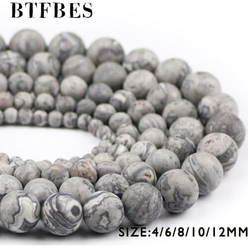 BTFBES Matte Natural Map stone Beads Top Quality Round Ore Loose Bead 4 6 8 10 12mm Ball DIY Jewelry Bracelet Making Accessories