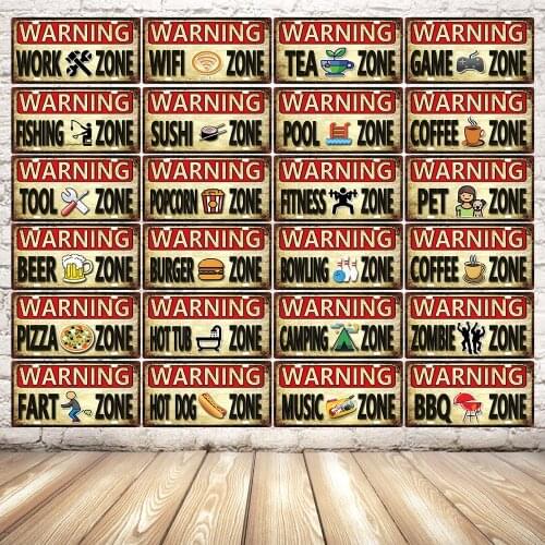 [ Kelly66 ] Warning Pizza Beer Coffee Music Game Zone Metal Sign Tin Poster Home Decor Bar Wall Art Painting 15*30 CM Size C9