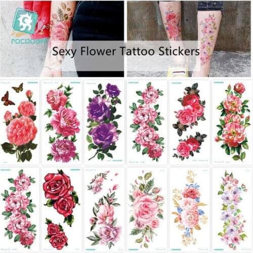 Fashion Sexy Flower Design Water Transfer Waterproof Temporary Tattoo Sticker For Women Arm Body Art Fake Tattoos
