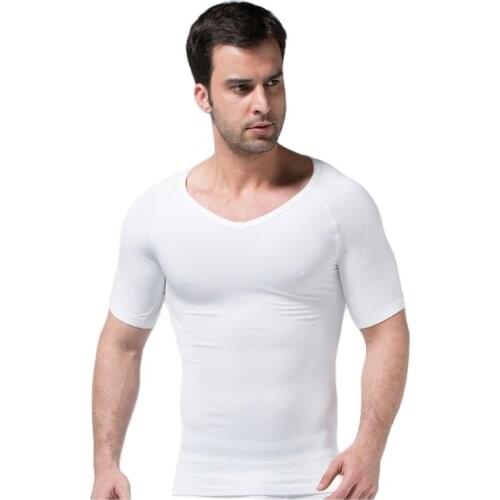 Mens Slimming Shaper Posture Correction Male Nylon Tights Compression Body Chest Shirt Corset Hot Shorts Classic White T-shirt