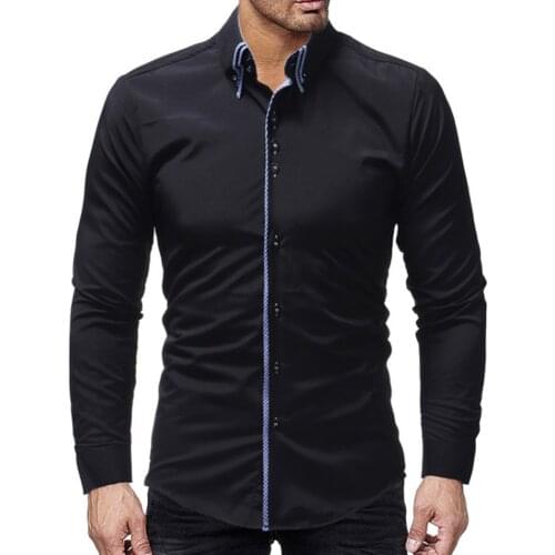 Plus Size Men Shirt Solid Color Long Sleeve Turn Down Collar Cotton Slim Business Shirts Summer Clothes Slim Men Dress Shirt