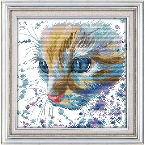 Water Color Cat Patterns Cross Stitch Printed Canvas Embroidery Kits DIY Handmade Needlework Craft Christmas Decoration For Home