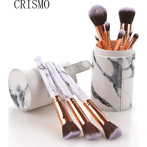 CRISMO 10Pcs Makeup Brushes Set Professional Marbling Handle Powder Foundation Eyeshadow Lip Makeup Brush Beauty Cosmetic Bag