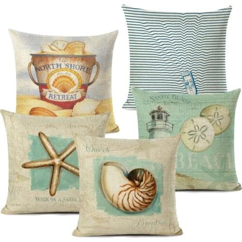 Ocean Sea Conch Retro Style Cushions Cover High Quality Decorative Pillows For Sofa Bed Car Home Woven Linen Throw Pillow Case