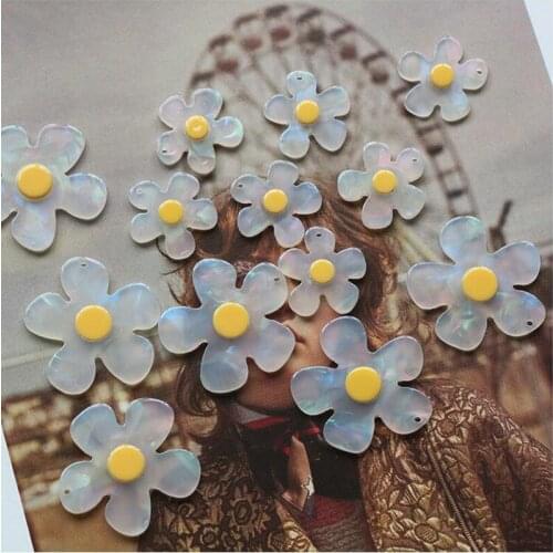 New style 50pcs/lot color print cartoon flowers shape acrylic florals diy jewelry earring/garment pendant accessory