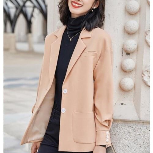 2021 Autumn Winter Womens Coats Work Wear Blazers For Women Formal Blazer Femme Pockets Notched Office Lady Black Jackets Loose