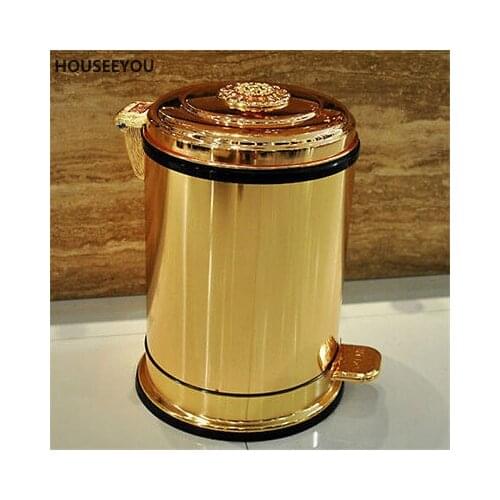 European Style Gold Plated with Floral Foot Pedal Waste Bins Trash Bingarbage Bin Home Application Home Decoration