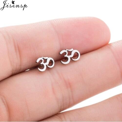 Personality OM Symbol Earrings for Women Girls Punk Motorcycle Meditation Yoga Minimalist Jewelry Earings Stainless Steel Studs