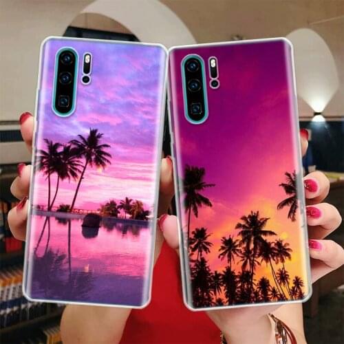 Palm Leaves Sunset Summer Scenery Silicon Phone Case For Huawei Honor 10 9 20 Lite Y5 Y6 Y7 Y9 9X 8X 8S 8A 7X 7A 7S Pro + 10i20i