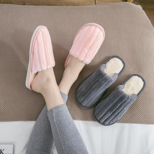 Warm Furry Slides for Women Indoor Cotton Shoes Winter Female Fur Slippers for Home Couple Male Thick-sole Footwear Wholesale