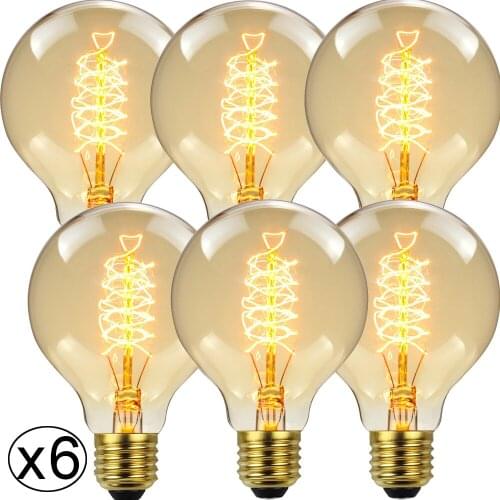 TIANFAN 6pcs-Pack Edison Bulb G80 Spiral Retro 40W 220V E27 Globe Vintage Decorative Light Bulb Antique Fancy Light Bulb