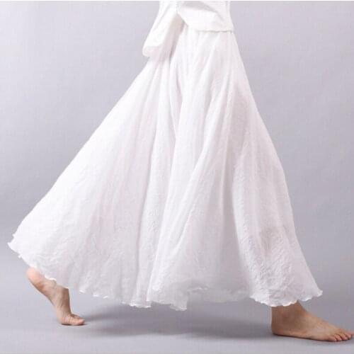 14 Colors Linen Maxi Skirt Pleated Vintage Boho Maxi Long Casual Cotton Beach Skirt Empire A-Line Linen Skirt Ladies Clothing