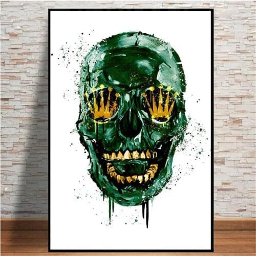 Green Skull With Golden Teeth Watercolour Luxury Canvas Wall Art Painting On Decorative Mural Poster Pictures For Living Room