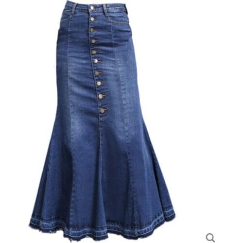 New plus size 7xl women denim skirts High waist long denim skirt fashion ladies trumpet mermaid